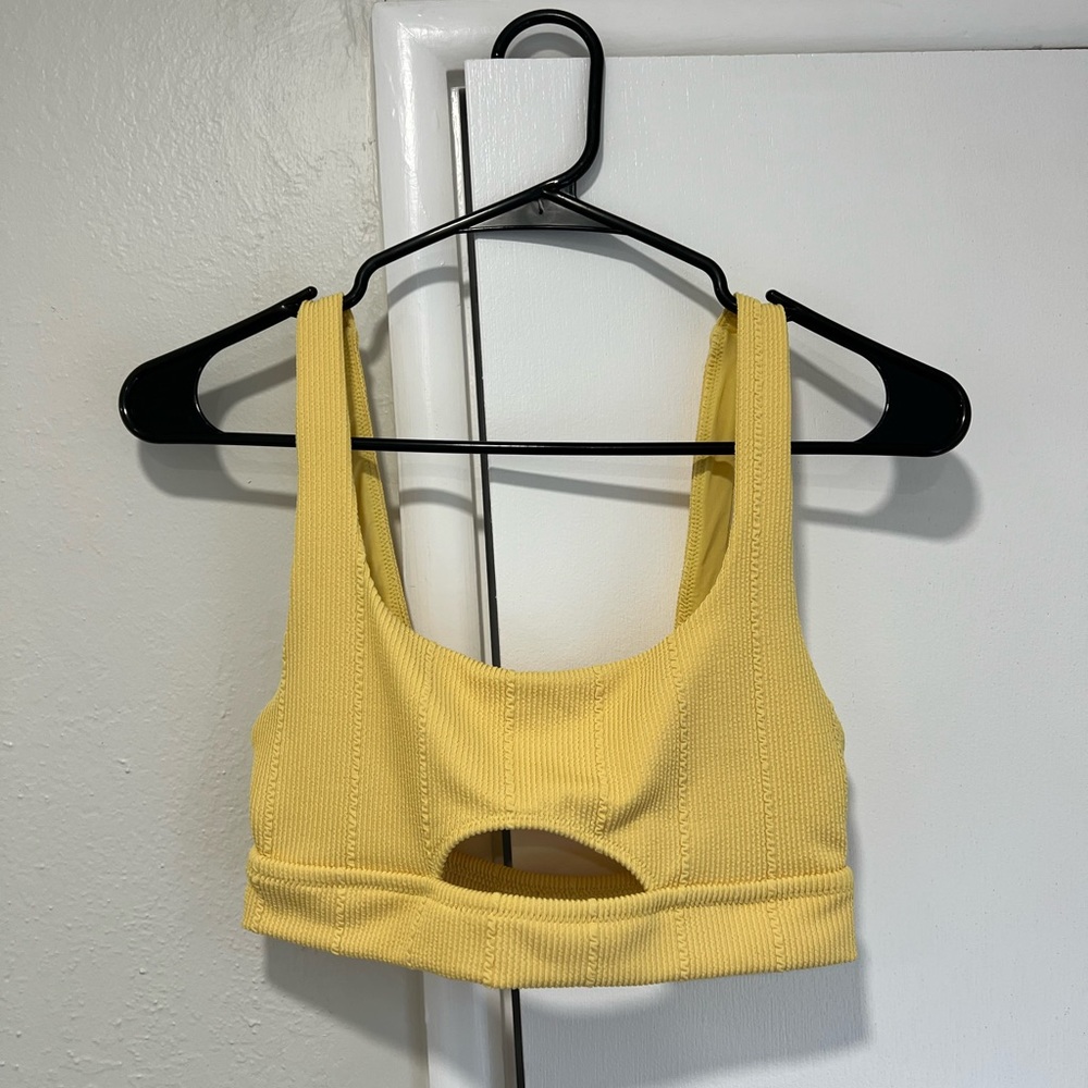 AE Aerie Crinkle Cut Yellow Cut Out Bikini Top Size S